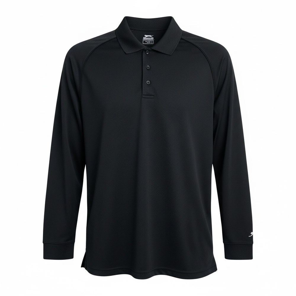 Slazenger Men's size Large Classic Black Long Sleeve Athletic Polo Shirt